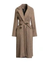 Tensione In Woman Overcoat & Trench Coat Camel Size M Polyester, Wool, Cotton, Acrylic, Silk In Brown