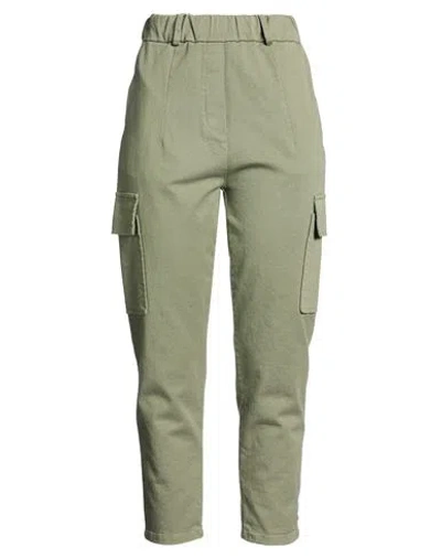 Tensione In Woman Pants Military Green Size M Cotton, Elastane