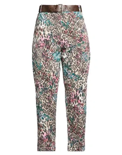 Tensione In Woman Pants Sand Size M Cotton, Elastane In Animal Print
