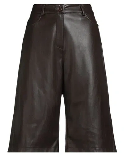 Tensione In Woman Shorts & Bermuda Shorts Chocolate Brown Size M Polyurethane, Polyester In Black