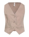 Tensione In Woman Tailored Vest Camel Size L Cotton, Elastane In Neutral