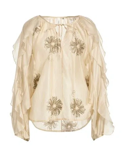 Tensione In Woman Top Beige Size L Lyocell, Polyester In Brown