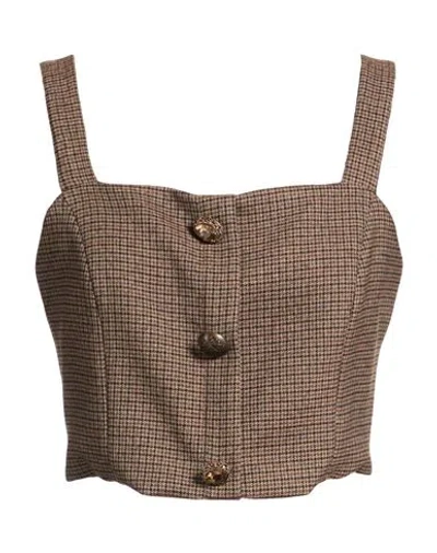 Tensione In Woman Top Brown Size M Polyester, Viscose, Elastane