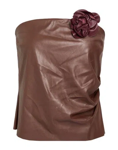 TENSIONE IN TENSIONE IN WOMAN TOP CHOCOLATE BROWN SIZE M POLYESTER, POLYURETHANE