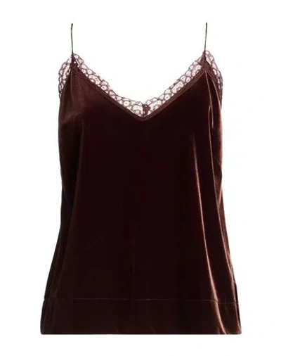 Tensione In Woman Top Dark Brown Size M Polyester, Elastane