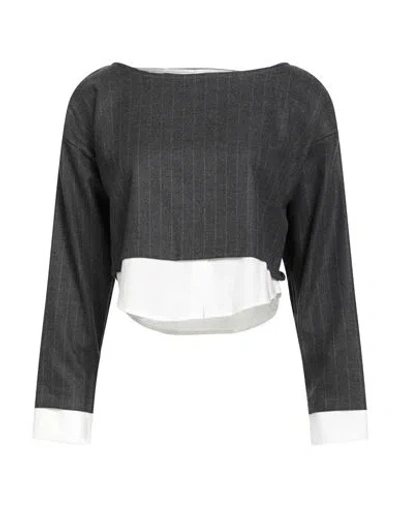 Tensione In Woman Top Grey Size M Polyester, Viscose, Elastic Fibres In Black