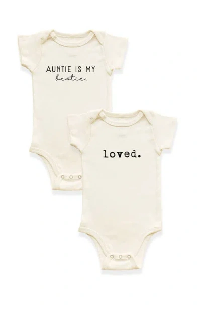Tenth & Pine Kids'  2 Pack Auntie Is My Bestie + Loved. Organic Cotton Baby Bodysuits In Brown