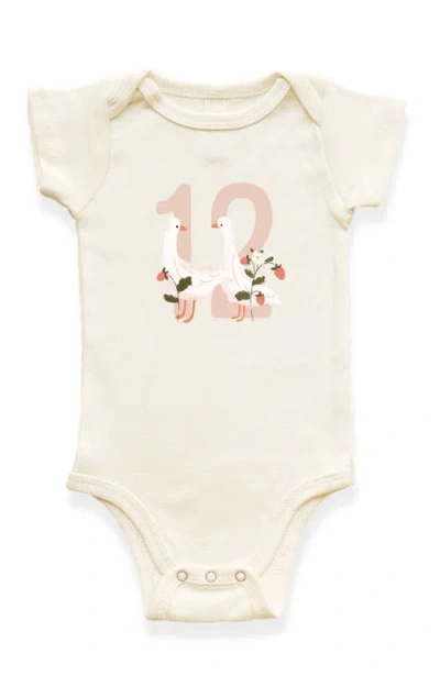 Tenth & Pine Kids'  Goose Monthly Milestones Short Sleeve Organic Baby Bodysuit In Neutral