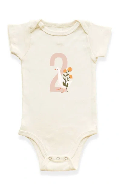 Tenth & Pine Kids'  Goose Monthly Milestones Short Sleeve Organic Baby Bodysuit In White