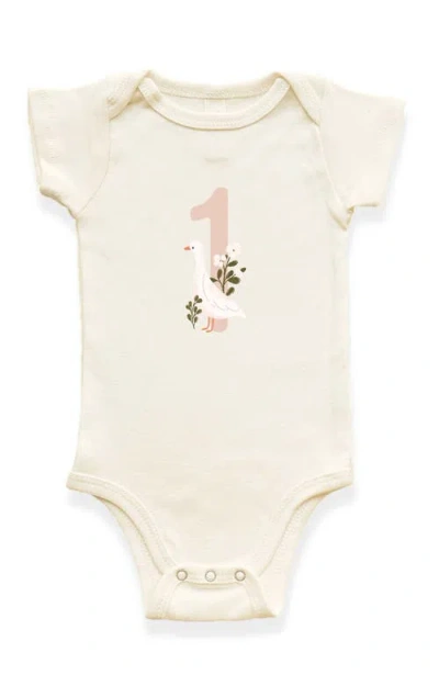 Tenth & Pine Kids'  Goose Monthly Milestones Short Sleeve Organic Baby Bodysuit In White