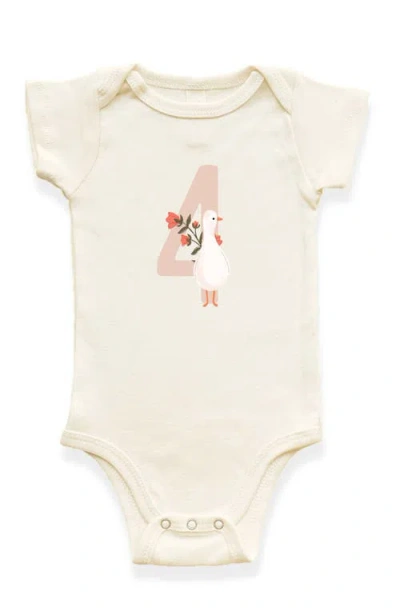 Tenth & Pine Kids'  Goose Monthly Milestones Short Sleeve Organic Baby Bodysuit In White