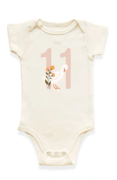 Tenth & Pine Kids'  Goose Monthly Milestones Short Sleeve Organic Baby Bodysuit In White