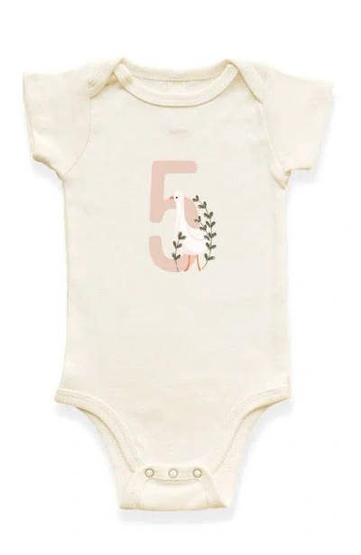 Tenth & Pine Kids'  Goose Monthly Milestones Short Sleeve Organic Baby Bodysuit In White
