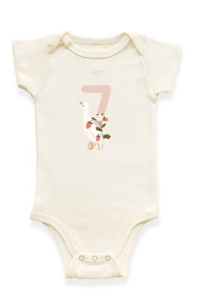 Tenth & Pine Kids'  Goose Monthly Milestones Short Sleeve Organic Baby Bodysuit In White