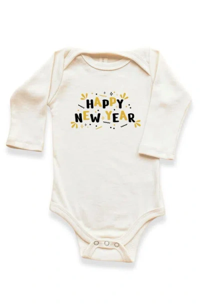 Tenth & Pine Kids'  Happy New Year Organic Baby Bodysuit Long Sleeve In White