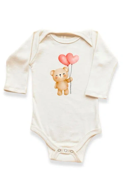 Tenth & Pine Kids'  Heart Balloon Bear Gender Inclusive Organic Baby Bodysuit Long Sleeve In Neutral