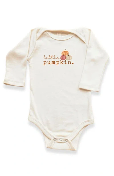 Tenth & Pine Kids'  Little Pumpkin Stack Organic Bodysuit Long Sleeve In White