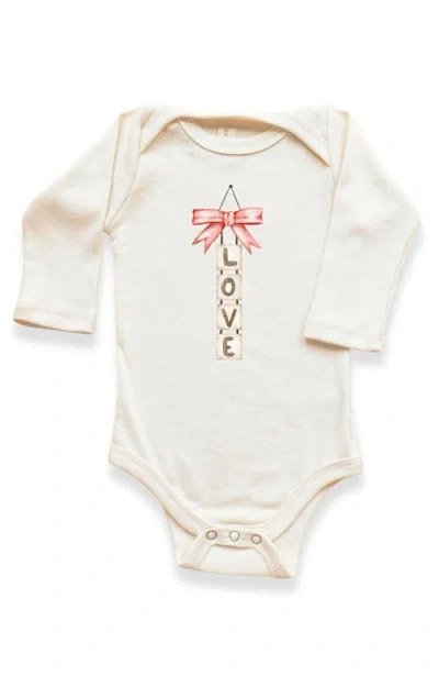 Tenth & Pine Kids'  Love Blocks Bow Organic Baby Bodysuit Long Sleeve In Neutral
