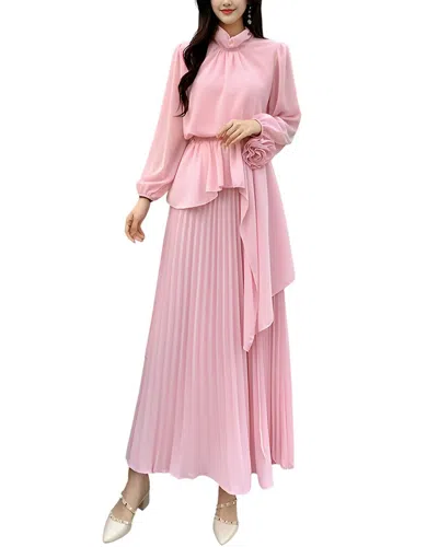 Teodora 2pc Blouse & Skirt Set In Pink