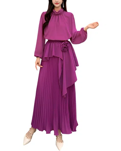 Teodora 2pc Blouse & Skirt Set In Purple
