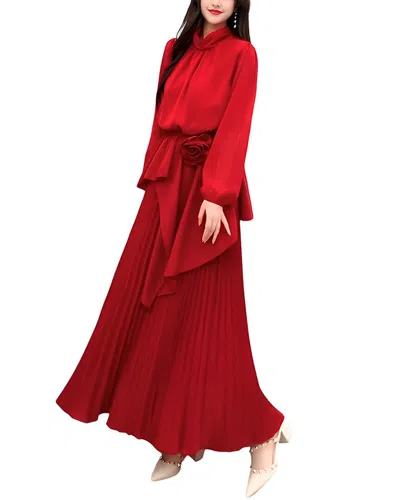 Teodora 2pc Blouse & Skirt Set In Red