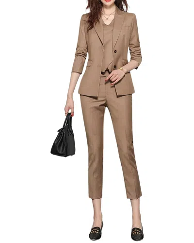 Teodora 2pc Jacket & Pant Set In Brown