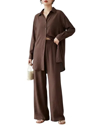 Teodora 2pc Shirt & Pant Set In Brown