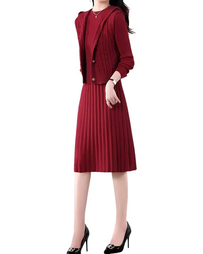 Teodora 2pc Vest & Dress Set In Red