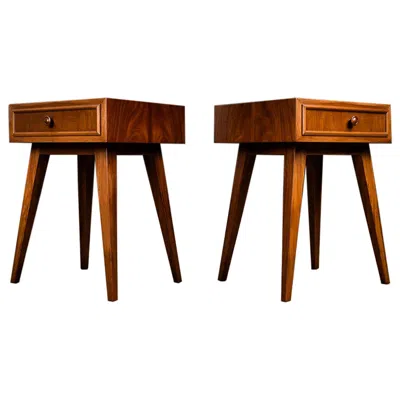 Pre-owned Tepperman Brazilian Modern Pair Of Imbuia Wood Nightstands By Teperman, Brazil, 1950s In Brown