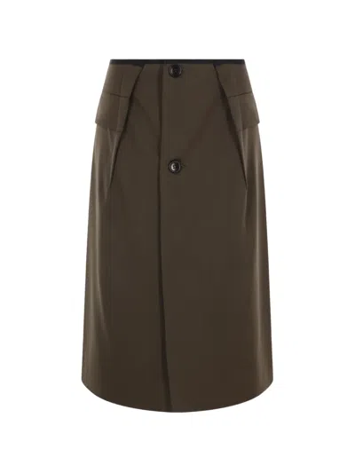 Ter Et Bantine Button-fastening Pleat-detail Midi Skirt In Brown