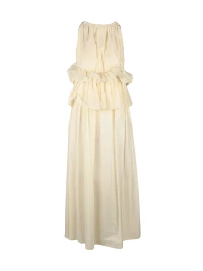 Ter Et Bantine Cream Gauzed Ruffled Peplum Cotton-blend Maxi Dress In Multi