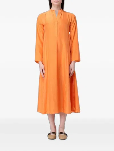 Ter Et Bantine Long-sleeve Midi Shirt Dress In Orange
