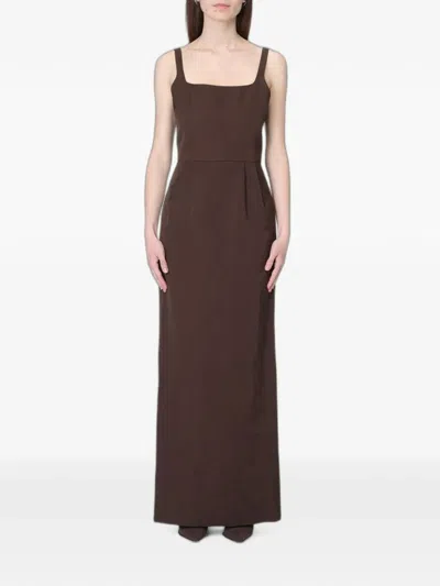 Ter Et Bantine Pleated Square-neck Maxi Dress In Brown
