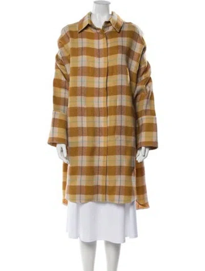 Pre-owned Ter Et Bantine Virgin Wool Plaid Print Coat W/ Tags In Yellow