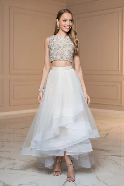 Terani Couture 1611p1364g High Low Prom Dress In White