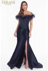 Terani Couture 1821e7142 Long Formal Prom Beaded Dress In Blue