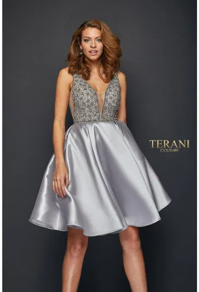 Terani Couture 1821h7771 Prom Short Cocktail Dress In Metallic