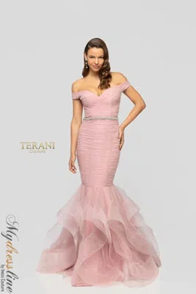 Pre-owned Terani Couture 1911p8366 Evening Dress Lowest Price Guarantee Authentic In Rose