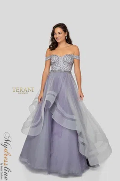 Pre-owned Terani Couture 1911p8501 Evening Dress Lowest Price Guarantee Authentic In Silver Lilac