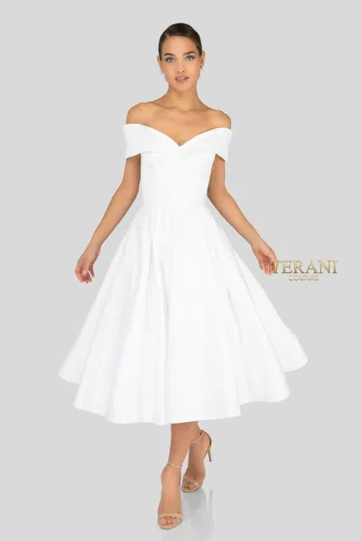 Terani Couture 1912c9656 Off Shoulder Short Dress In White