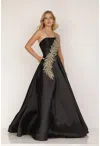 Terani Couture 1912e9202 One Shoulder Long Ball Gown In Black
