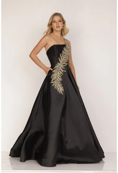 Terani Couture 1912e9202 One Shoulder Long Ball Gown In Black