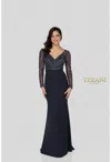Terani Couture 1912m9352 Long Sleeve Fitted Formal Evening Dress In Blue