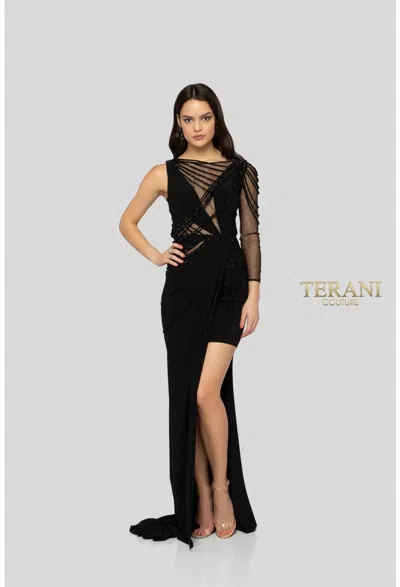 Terani Couture 1913p8392 High Low Prom Dress In Black