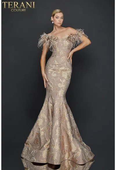 Terani Couture 1921e0136 Long Formal Prom Dress In Gray