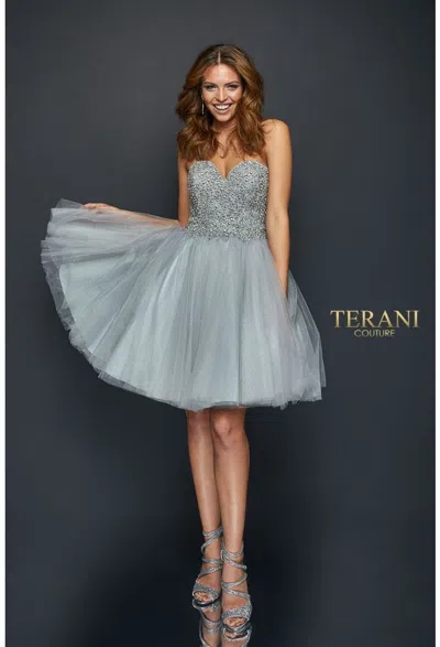 Terani Couture 1921h0320 Short Homecoming A Line Beaded Cocktail Dress In Silver