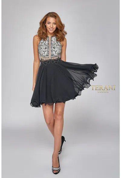 Terani Couture 1921h0407 Homecoming Floral Beaded Short Cocktail Dress In Multi