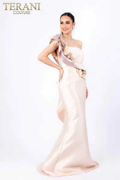 Terani Couture 2011e2424 One Shoulder Long Gown In Gold