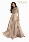 Terani Couture 2011m2126 Long Sleeve Formal Dress In Gold