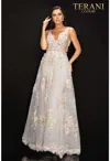 Terani Couture 2011p1171 Prom Long Floral Ball Gown In Gray